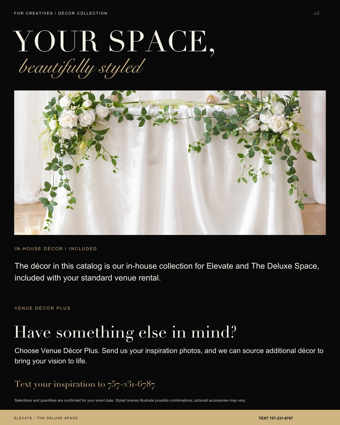 Page 3: Included décor and Venue Décor Plus