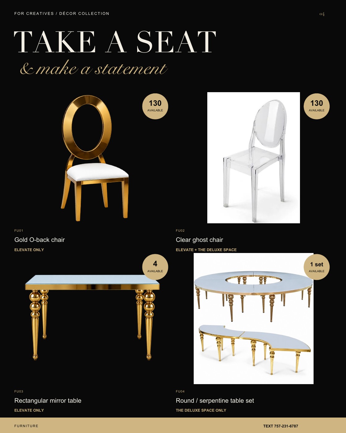 Page 4: Furniture and venue availability