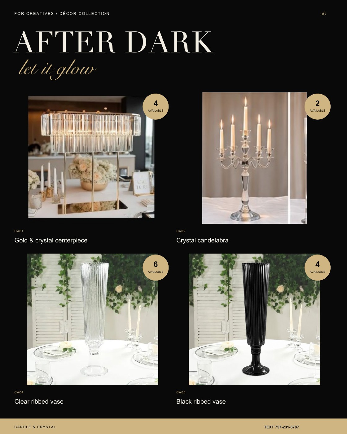 Page 6: Crystal centerpieces and ribbed vases