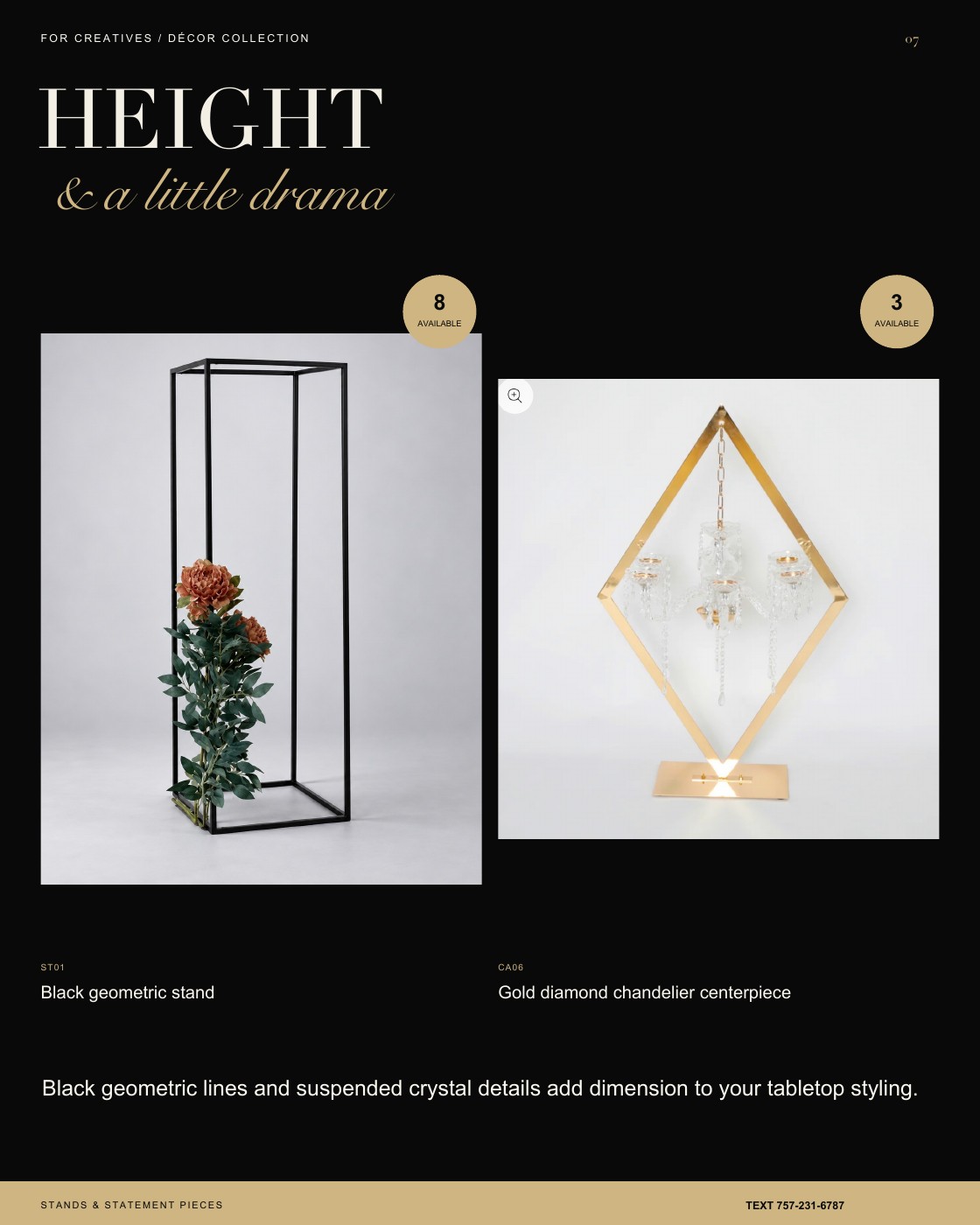 Page 7: Stands and chandelier centerpieces
